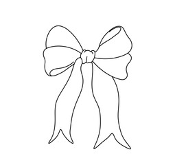 Vector isolated one single simple ribbon bow gift  colorless black and white contour line easy drawing