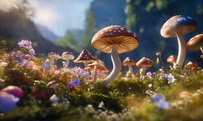 Fototapeta premium Enchanted mushroom fairy forest - AI generated