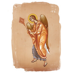 Archangel. Christian illustration in pastel colors in Byzantine style