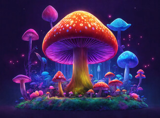 Colorful fly agaric mushroom background - AI generated