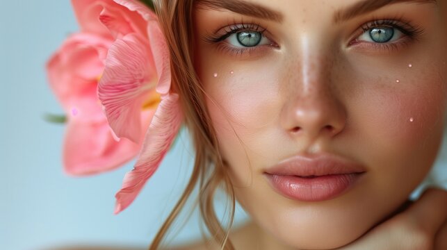 A beautiful woman with a flower in hew hair