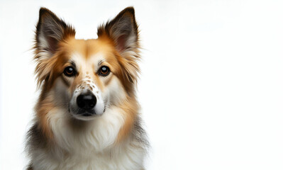 Fototapeta premium A brown and white dog with a black nose on isolated white background generative ai