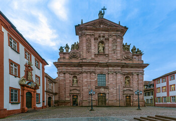 Entrance facade of the Jesuit church in the old town of Heidelberg. Baden Wuerttemberg, Germany, Europe. - obrazy, fototapety, plakaty
