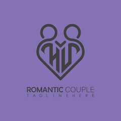 Couple love Heart symbol ALL letter logo icon design template. May be used in medical, dating, Valentines Day and wedding design.