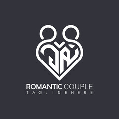 Couple love Heart symbol ALL letter logo icon design template. May be used in medical, dating, Valentines Day and wedding design.