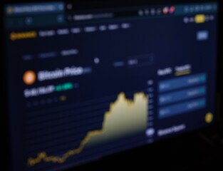 Vue floue d'un graphique de trading crypto sur une plateforme d'achat de monnaies virtuelles
