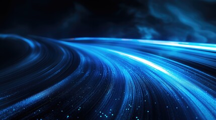 Electric blue wave on dark background resembling liquid sky - obrazy, fototapety, plakaty