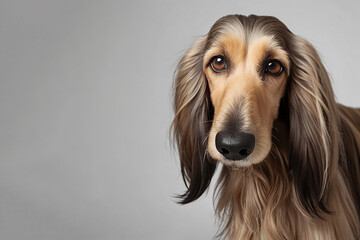 Default Afghan Hound dog portrait on a light background. Breed of animals. Illustration with place for text