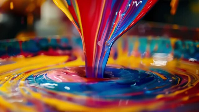 A vibrant burst of color is captured in this closeup image of a rotary pigment mixer in action. The machines precise movements aid in the creation of new and unique shades