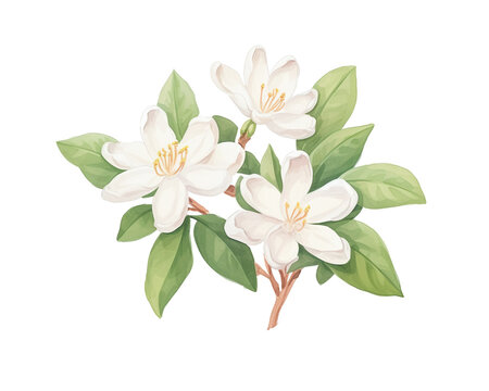 Jasmine flowers remove background , flowers, watercolor, isolated white background