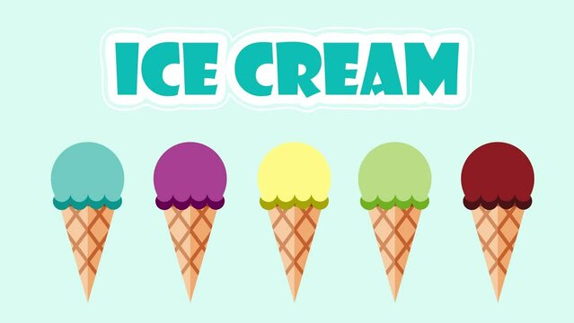 Intro and list of ice cream, animated background in retro style with copy space