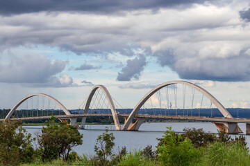 JK Bridge in Brasília seen among the vegetation