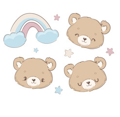 Hand Drawn Cute little Teddy Bear, vector illustration, Print for baby, newborns design