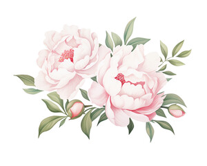 Fototapeta premium Peonies flowers remove background , flowers, watercolor, isolated white background
