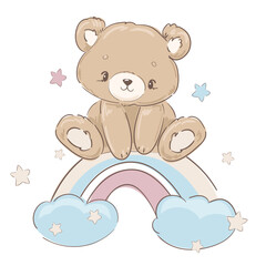 Hand Drawn Cute little Teddy Bear, vector illustration, Print for baby, newborns design