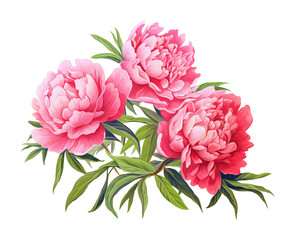 Peonies flowers remove background , flowers, watercolor, isolated white background - obrazy, fototapety, plakaty