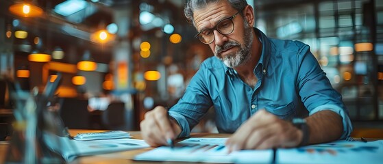 Two executives collaborating on financial accounting documents in an office setting. Concept Executive collaboration, Financial accounting, Office workspace, Business professionals, Teamwork