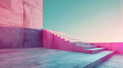 Minimalistic architectural design with stairs and pastel colors, concept with space for text
