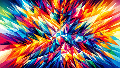 A colorful abstract image with a mosaic of triangles in a vibrant spectrum of hues. The triangles is vary in size and color - obrazy, fototapety, plakaty