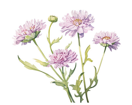 Scabiosa flowers remove background , flowers, watercolor, isolated white background