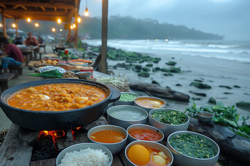 traditional thai food on the beach
