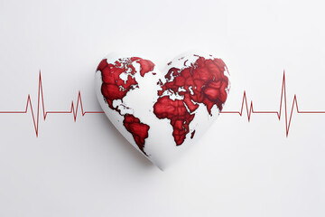 A heart globe with  pulse line on  white background
