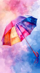Vibrant Vaporwave Watercolor Umbrella Showcasing Spring s Arrival in Cinematic Photographic Style