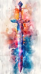 Vibrant Watercolor Metaphoric Sword Symbolizing the Fight Against Cancer in Crisp Cinematic Render