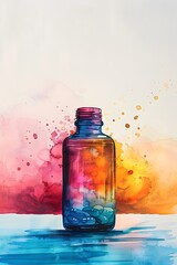 Watercolor Precision Medicine Bottle with Soothing and Understated Color Palette on Isolated Background