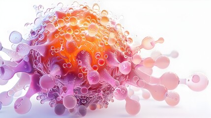 Watercolor Depiction of Detailed Cancer Stem Cell in Sunset Shades with Glowing Warm Colors on Isolated Background
