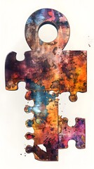 Watercolor Puzzle Piece Key to Cure Cancer Genomics on Warm Dusty Desert Dusk Background
