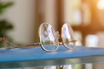 Glasses on a book in optical store 