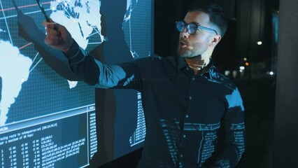 Conception of start up. Business coach against projector with data.