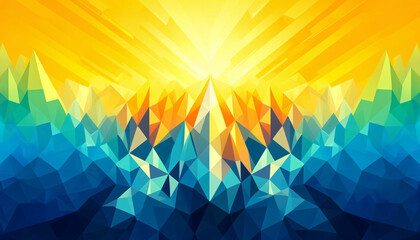 A dynamic low-poly background with a gradient of colors ranging from yellow to blue, creating a vivid spectrum