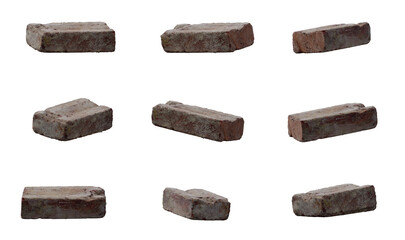 Old red stained construction bricks 3D render overcast lighting on isolated white background