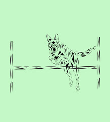 illustration of an agility competition dog, a unique geometric design of a dog in an abstract shape.