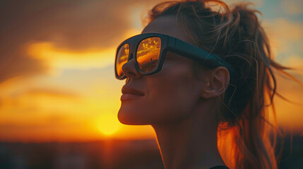 young woman in the park expresses great excitement as they observe a solar eclipse through protective 3d vision glasses - obrazy, fototapety, plakaty