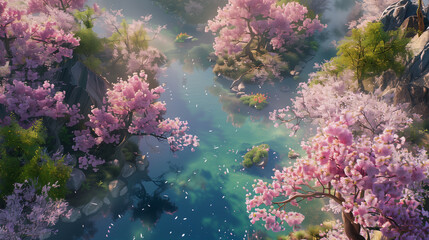 綺麗な川と桜の融合