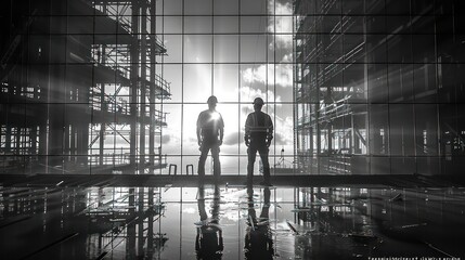 Electricians wire the framework of a building, bringing light and power to every corner of the construction site.