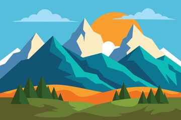 Landscape mountains. Hand drawn illustration vector design