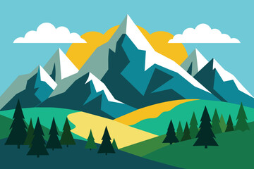 Landscape mountains. Hand drawn illustration vector design
