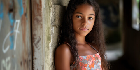 Fototapeta premium Teenage woman Brazilian, gorgeous posing looking in her room in Rio de Janeiro, Brazil