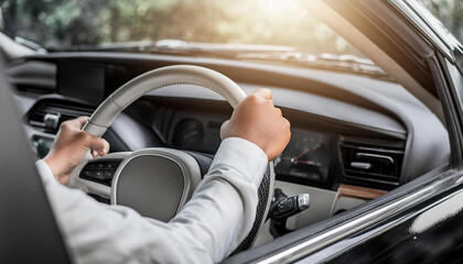 車の運転をするドライバーの手