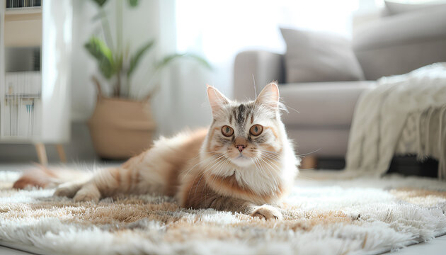 Cute cat on carpet in living room