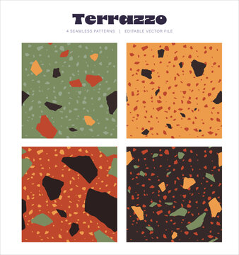 Terrazzo vibrant earth coloured seamless pattern background 4 pack