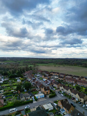 Fototapeta na wymiar High Angle View of Harefield Town London, Uxbridge, England. United Kingdom During Sunset. April 3rd, 2024