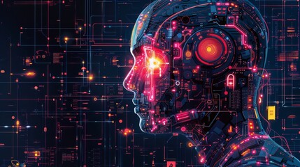 Obraz premium Within the digital cosmos, one finds oneself navigating the circuitry of an AI robot's intellect