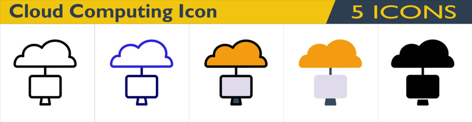 Cloud Computing icon with 5 styles (outline, color outline, color lineal, color and solid)