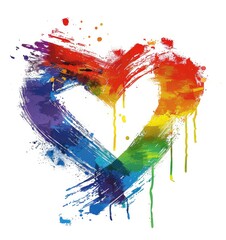 Heart shape with rainbow colored brush strokes. LGBT symbol grunge, for gay pride and love.