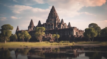 Prambanan temple travel and architecture background - obrazy, fototapety, plakaty